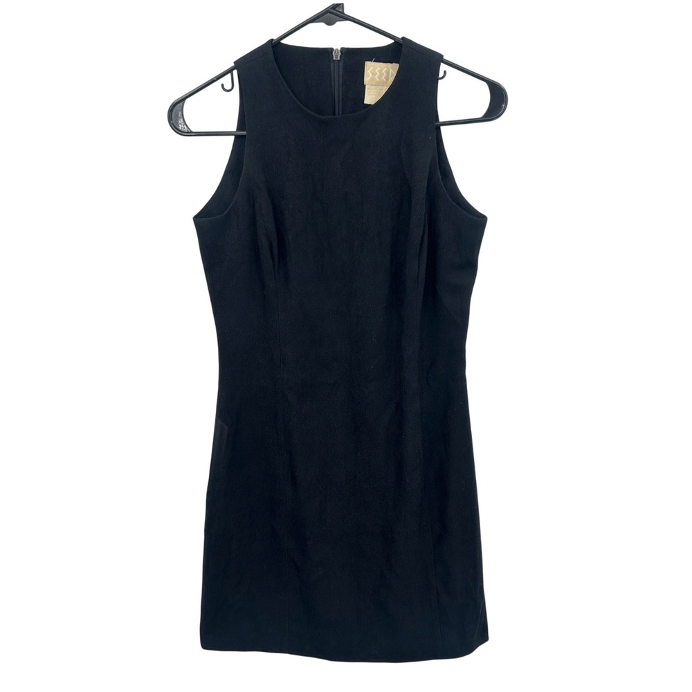 90s‎ Minimalist Seed Black Ribbed Fitted Mini Dress 4 Grunge Goth Dark Academia